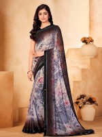 Black N White Bamberg Silk Digital Print Saree